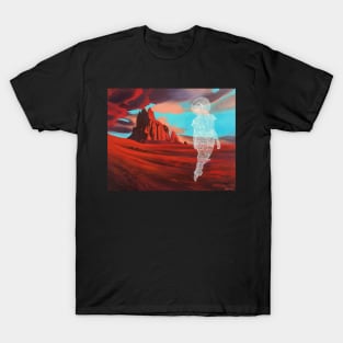 Red Shiprock Mountain Turquoise Sky Retro Space Girl Astronaut T-Shirt